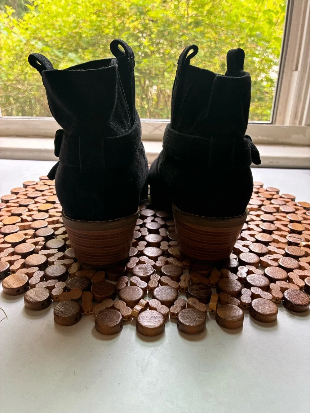 Black Suede Ankle Boots with Buckle Strap